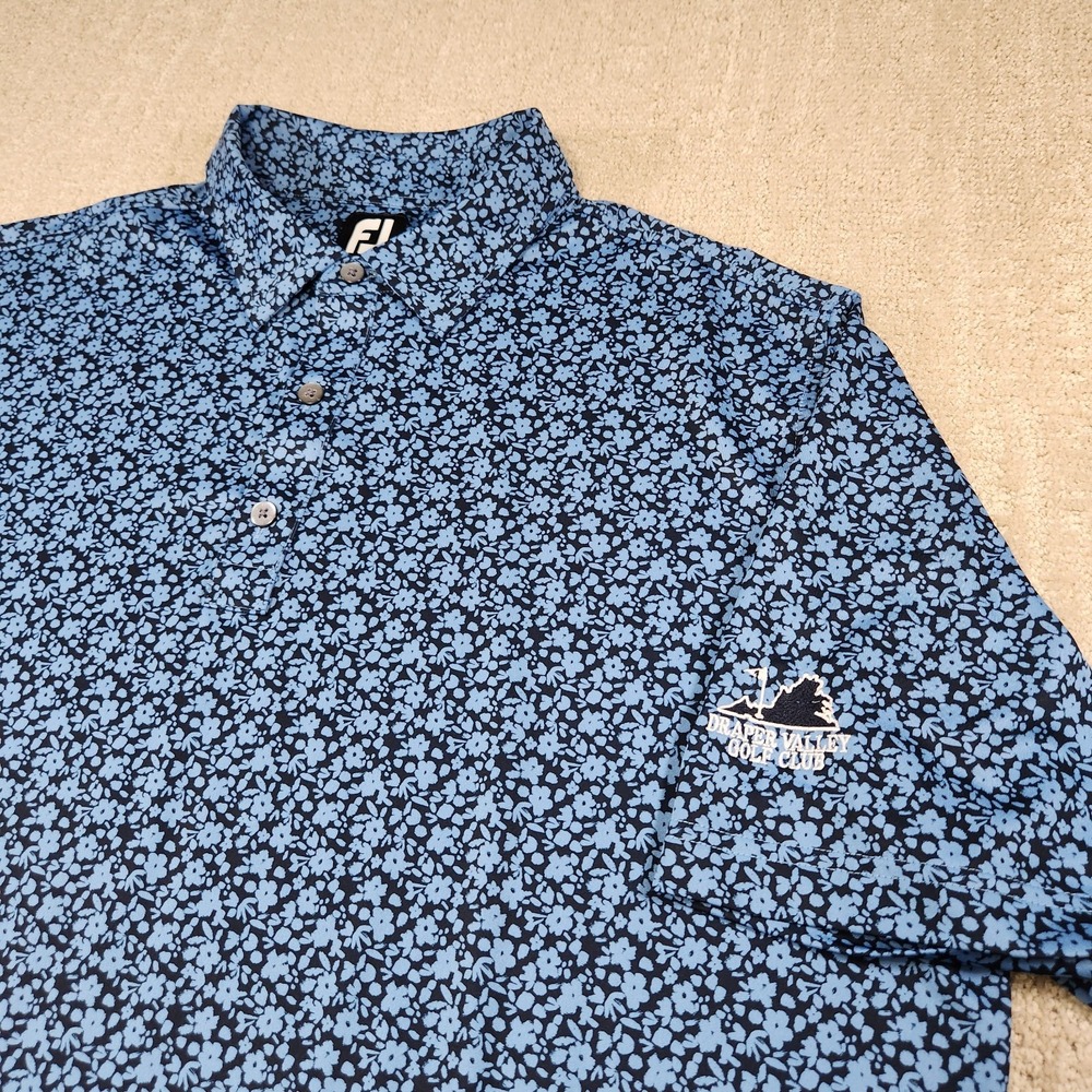 Footjoy Golf Polo Shirt Men XL Floral AOP Performance Blue Quick Dry